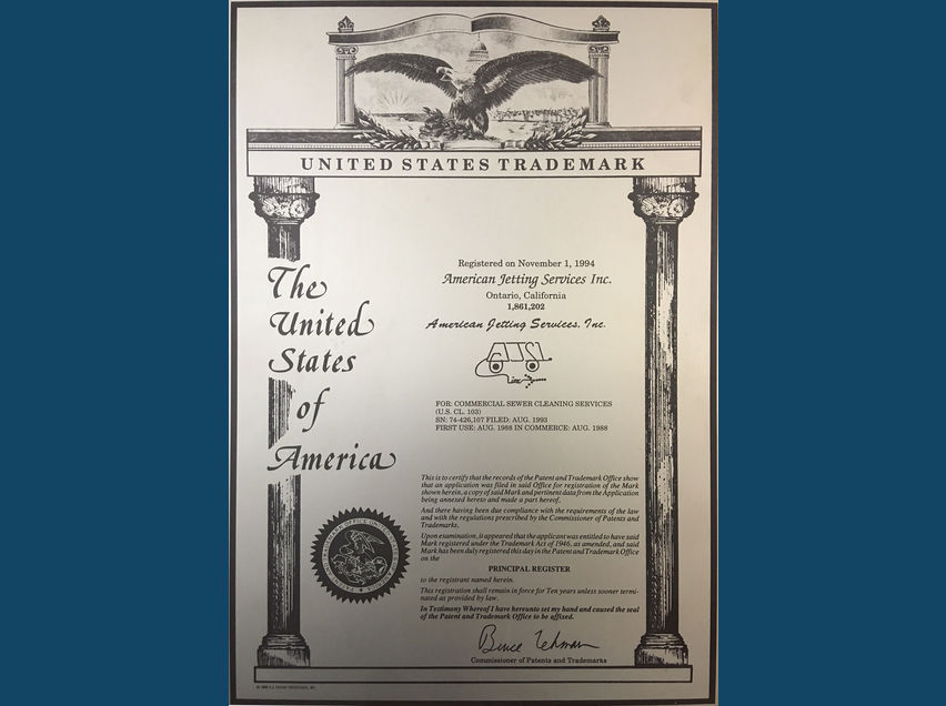 United States Trademark Certificate registered on November 1, 1994.