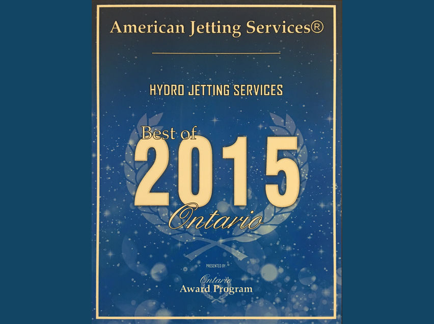 Best of 2015 Ontario Award for Hydro Jetting Services from the Ontario Award Program
